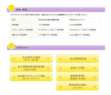 マナカのポイントが貯まるのは名古屋地盤の交通サービスのみ